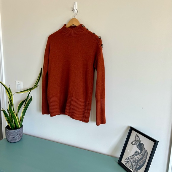 Max Studio Burnt Orange Wool-Blend Sweater - Button Shoulder Detail - Si… - Picture 6 of 10